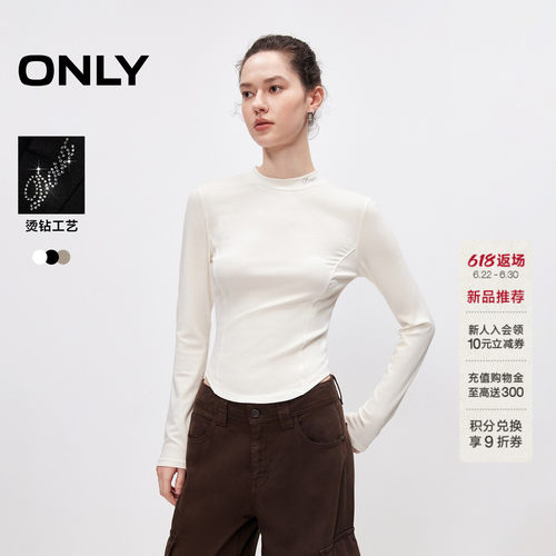 ONLY烫钻半高领显瘦T恤上衣