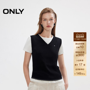 ONLY夏季显瘦V领撞色底边设计舒适弹力亲肤无袖针织衫上衣女