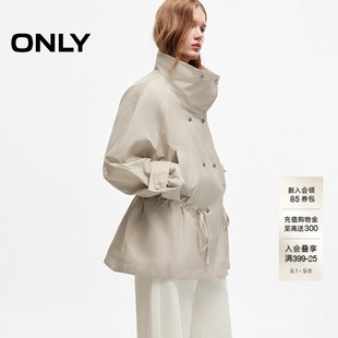 ONLY2026秋季新款立领双排扣收腰抽绳设计长袖上衣风衣外套女