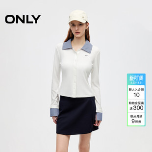 翻领长袖 ONLY2026春季 拼接领口设计修身 衬衫 正肩上衣T恤女 新款