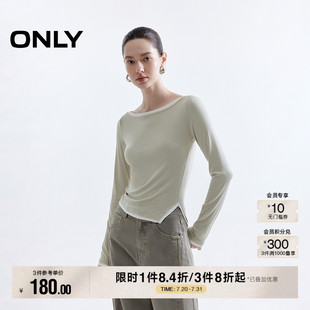 T恤女 ONLY2025夏季 新款 温柔拼色假两件显瘦一字领口修身 正肩长袖