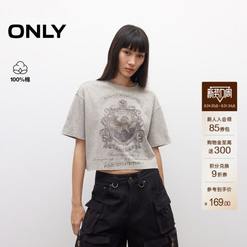 ONLY印花圆领落肩宽松短款T恤