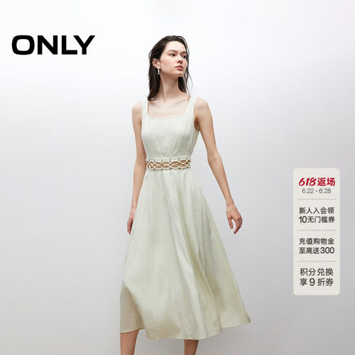 ONLY复古U型领无袖中长款连衣裙