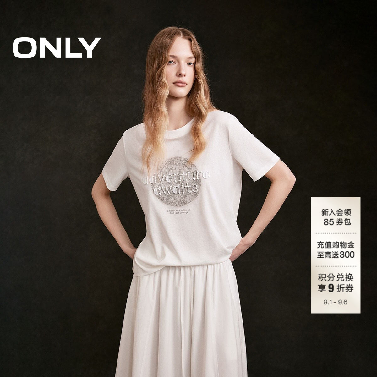 ONLY轻薄透短袖重工立体刺绣T恤图片