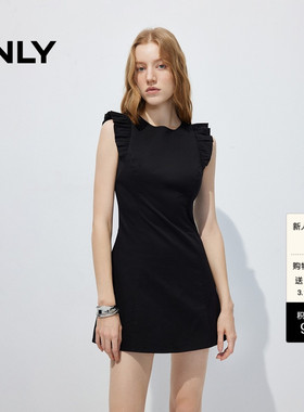 ONLY2026春季新款甜美立体花边背心显瘦收腰A字剪裁黑白色连衣裙