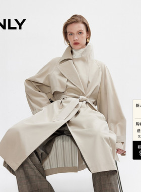 ONLY2026春季新款莱赛尔不对称双层领松弛插肩廓形长袖风衣外套女