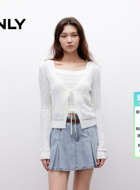 ONLY2026春季新款上衣纯色长袖系带开衫套装针织衫女|1251K6004