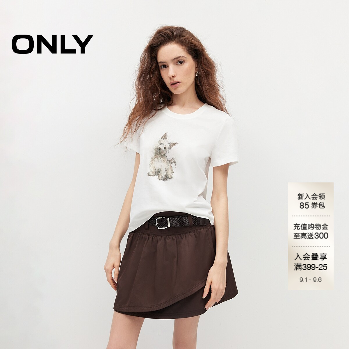 ONLY手绘小狗图案正肩款短袖T恤图片