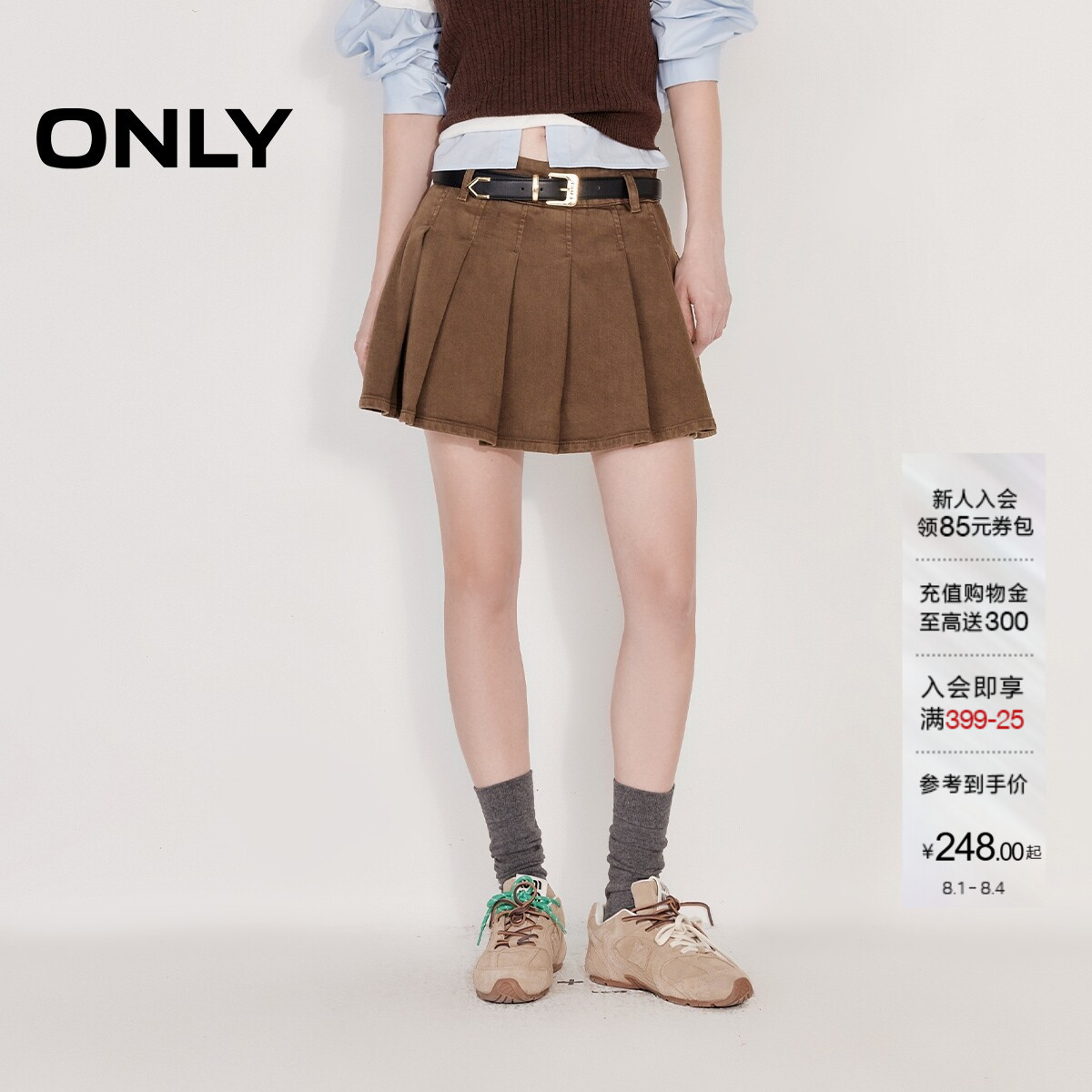 ONLYA字百褶裙短裙牛仔半身裙