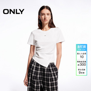 饰不规则下摆短袖 上衣休闲风金属装 正肩T恤女 新款 ONLY2026春季