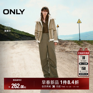 新款 休闲裤 裤 风街头高腰宽松直筒裤 女 口弹性抽绳工装 ONLY2025冬季