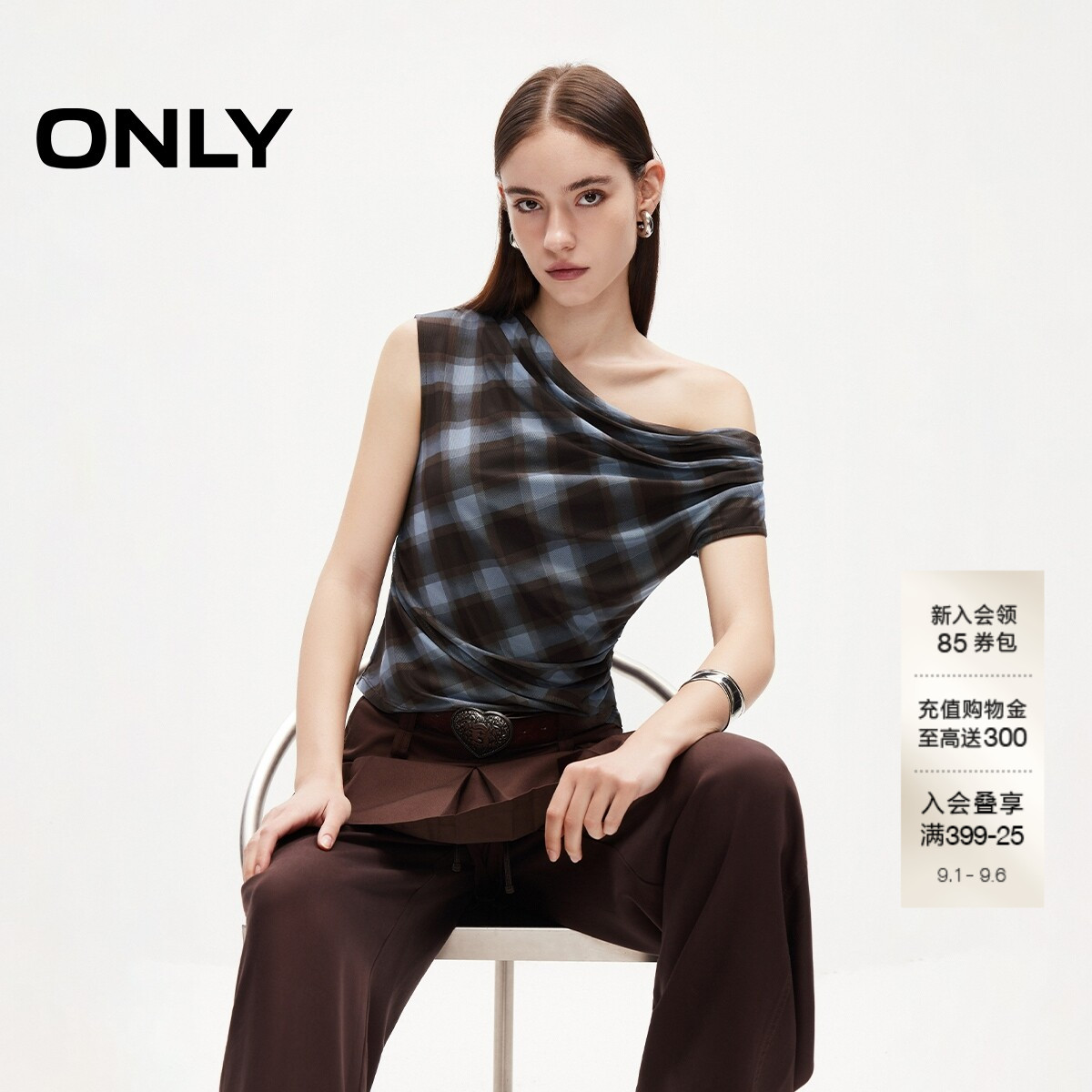 ONLY无袖款荡领显瘦短款T恤上衣图片