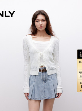 ONLY2026春季新款上衣纯色长袖系带开衫套装针织衫女|1251K6004