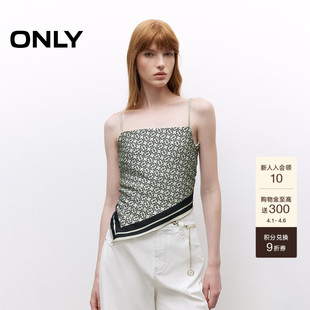 雪纺衫 上衣女 老钱风满印不规则下摆系带丝巾吊带短款 ONLY夏季