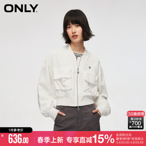 ONLY2024春季新款潮流休闲立领落肩短款棒球服外套女|124136049