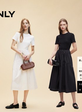 【爆款追单】ONLY2026春季新款优雅拼接短袖无袖长裙白色连衣裙女