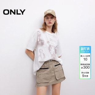 T恤女 上衣酷感人像印花OVERSIZE落肩圆领短袖 ONLY2026夏季 新款