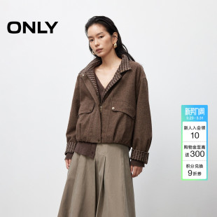 ONLY春季 夹克外套女 立体花苞造型下摆立领宽松落肩短款