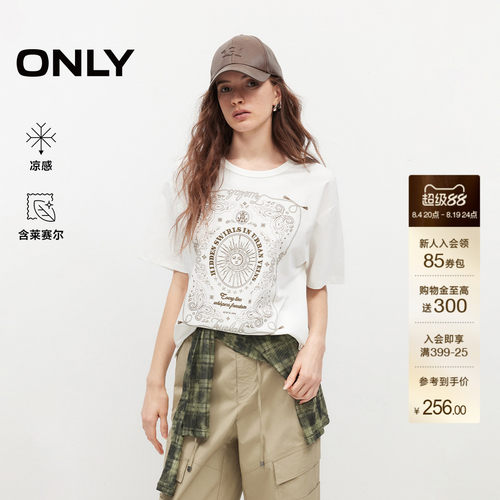 ONLY复古质感刺绣印花图案T恤