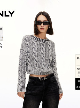 ONLY2026春季新款上衣柔软做旧圆领落肩短款针织衫女|125113025