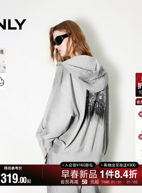 ONLY冬季休闲潮流纯棉宽松开衫连帽卫衣女|12439R002