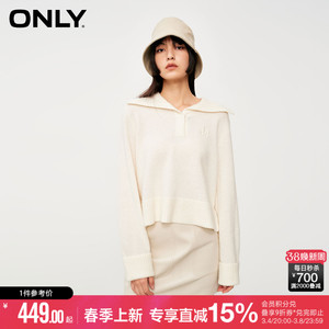 ONLY春秋时尚百搭宽松翻领开叉长袖针织衫女
