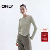 ONLY2026春季 T恤女 正肩长袖 新款 温柔拼色假两件显瘦一字领口修身