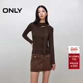 ONLY2026春季 T恤女 显瘦长袖 新款 软糯舒适不对称领口系带设计修身