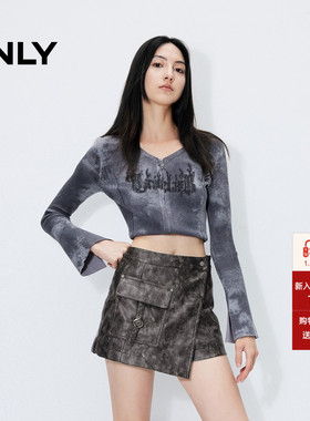 ONLY冬季潮酷高腰口袋PU假两件短裤休闲裤女|12436R004