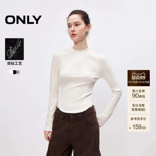 ONLY烫钻半高领显瘦T恤上衣