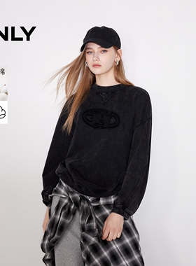 ONLY2026春季新款复古百搭刺绣螺纹落肩圆领长袖卫衣女|12519S008