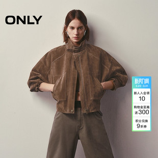 夹克皮衣外套女 风宽松落肩立领硬朗挺括短款 ONLY春季 工装