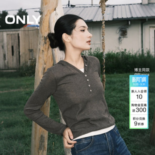 上衣女 针织衫 ONLY春季 松弛感拼接假两件精致贝母扣饰连帽长袖