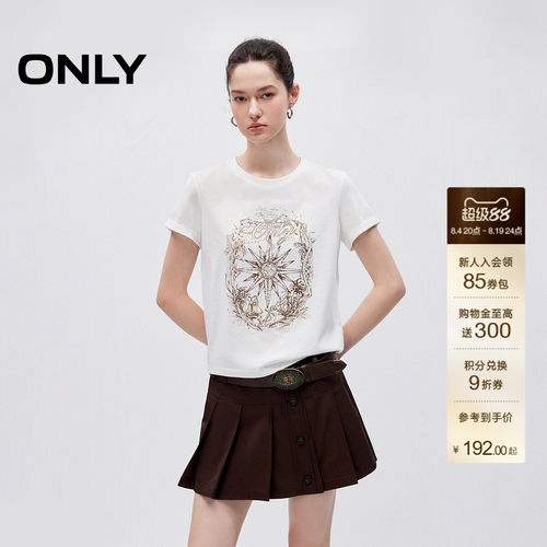 ONLY圆领时髦印花卷边袖口T恤女