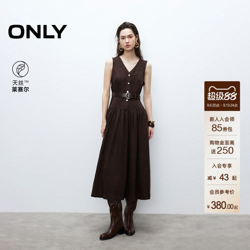 ONLY天丝V领收腰无袖牛仔连衣裙