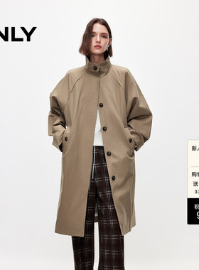 ONLY2026春季新款莱赛尔门襟隐藏纽扣中长款挺括立领风衣外套女