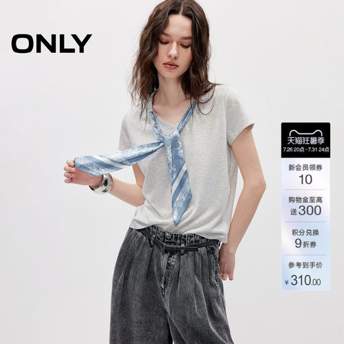 ONLY优雅短袖飘带正肩短袖T恤