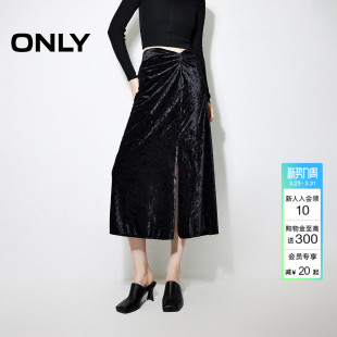 ONLY冬季 124316008 优雅气质光泽感高腰直筒长裙半身裙女