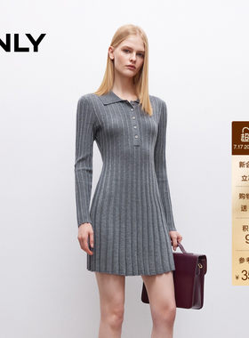 ONLY翻领针织长袖短裙连衣裙
