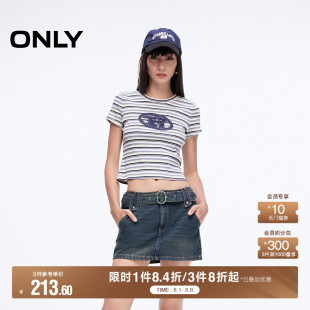 新款 ONLY2025夏季 复古辣妹风腰带低腰显瘦A字牛仔裙短裙半身裙女