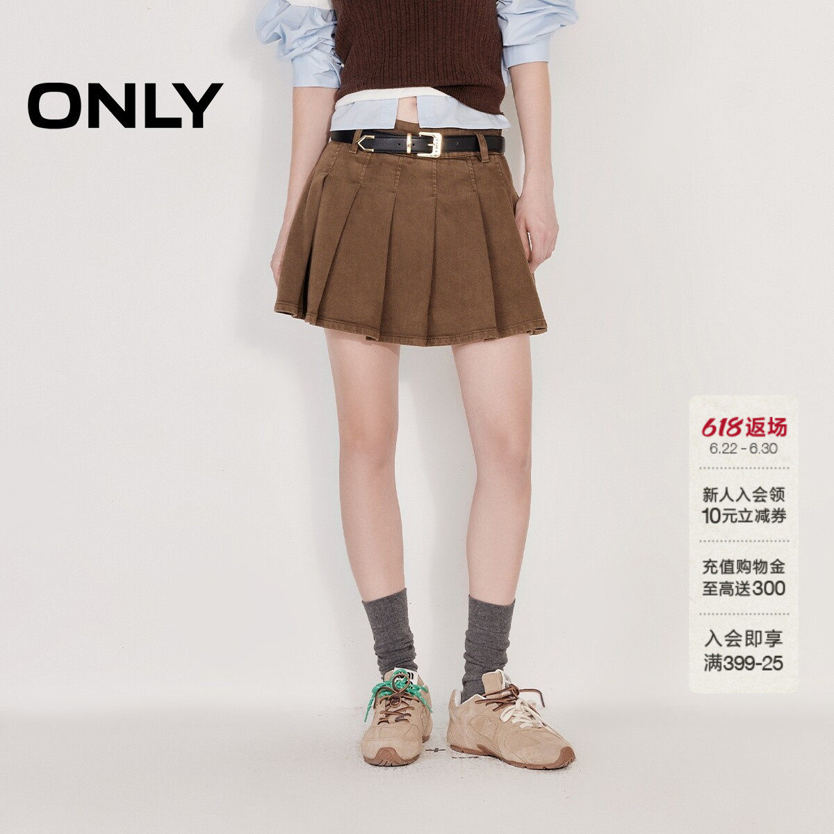 ONLYA字百褶裙短裙牛仔半身裙