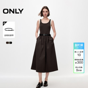 ONLY2026春季 裙子撞色拼接精裁捏褶显瘦中长裙吊带连衣裙女 新款