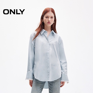 翻领衬衫 简约刺绣设计通勤宽松微落肩长袖 上衣女 新款 ONLY2026春季