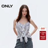不规则飘逸荷叶边碎花V领细吊带收腰雪纺衫 ONLY2025夏季 新款 女