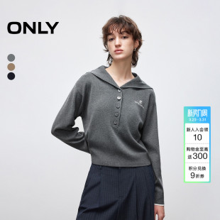 针织衫 航海风半开襟大翻领刺绣落肩长袖 上衣女 新款 ONLY2026春季