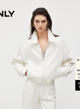 ONLY2026春季新款含莱赛尔翻领刺绣拉链宽松插肩袖白色牛仔外套女