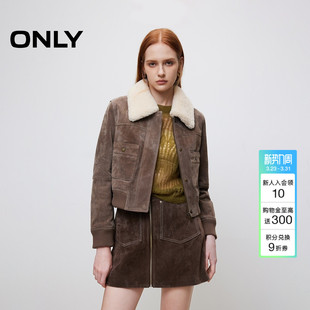 拼接皮衣女 百搭潮流设计感口袋翻领短款 124428009 时尚 ONLY冬季