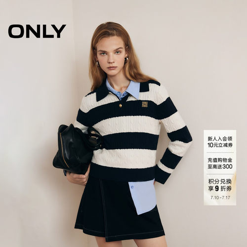 ONLY学院风套头翻领宽松针织衫