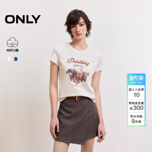 纯棉上衣印花圆领正肩短袖 新款 ONLY2026春季 T恤女 宠物派对