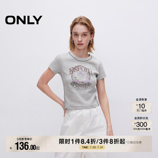 字母印花圓領(lǐng)正肩短袖 ONLY2025夏季 休閑時(shí)尚 T恤女 新款 125101041